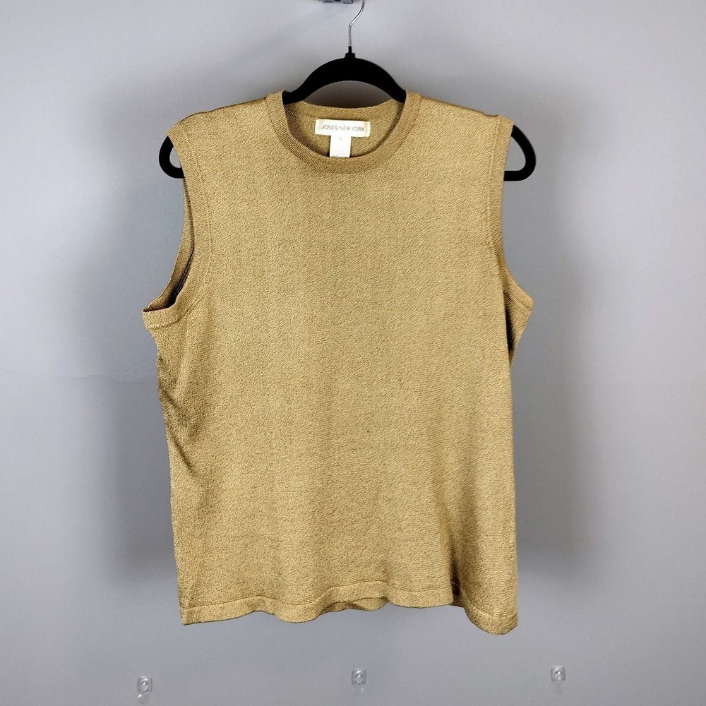 Jones New York Metallic Acetate Knit Shell Tank Top Gold Shimmer Sleeves
